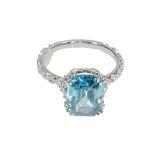 Blue Zircon Ring Wrapped in Diamonds