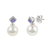 Pearl Earrings with Tanzanite and Diamonds