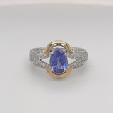 Two-tone White and Yellow Gold Oval Cut Tanzanite Ring