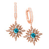 14 Karat Rose Gold Caribbean Sun Diamond Dangling Earrings with Blue Diamond