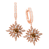 14 Karat Rose Gold Caribbean Sun Diamond Dangling Earrings with Natural Brown Diamond