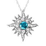 Large White Gold Caribbean Sun Necklace with Blue Diamond