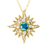 Large Yellow Gold Caribbean Sun Necklace with Blue Diamond