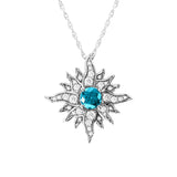 Midsize White Gold Caribbean Sun Necklace with Blue Diamonds