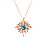 Original-Size Rose Gold Caribbean Sun Necklace with Blue Diamonds