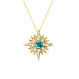 Original-Size Yellow Gold Caribbean Sun Necklace with Blue Diamonds