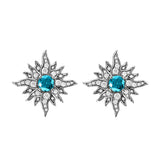 14 Karat White Gold Caribbean Sun Earrings with Blue Diamonds