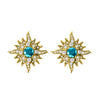 14 Karat Yellow Gold Caribbean Sun Earrings with Blue Diamonds