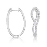 14K gold and white diamond hoop earrings, stunning 1.18 total carat weight.