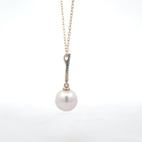 14k White Gold Pearl Necklace with Diamonds