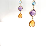 Multi-stone 3 Stone Dangle Earrings in 14 Karat Yellow Gold