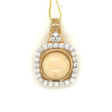 Round Opal Pendant in Yellow Silver with Crystal Halo