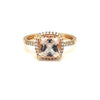 Cushion Shape Morganite Ring with Diamond Halo in 14 Karat Rose Gold