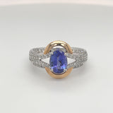 Two-tone White and Yellow Gold Oval Cut Tanzanite Ring