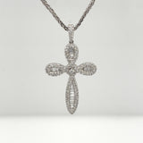 White Gold Cross with Baguette and Round Diamonds